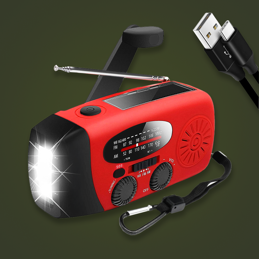 Denk Vooruit Upgrade Multifunctionele Handcrank Radio met Solar & 2000mAh