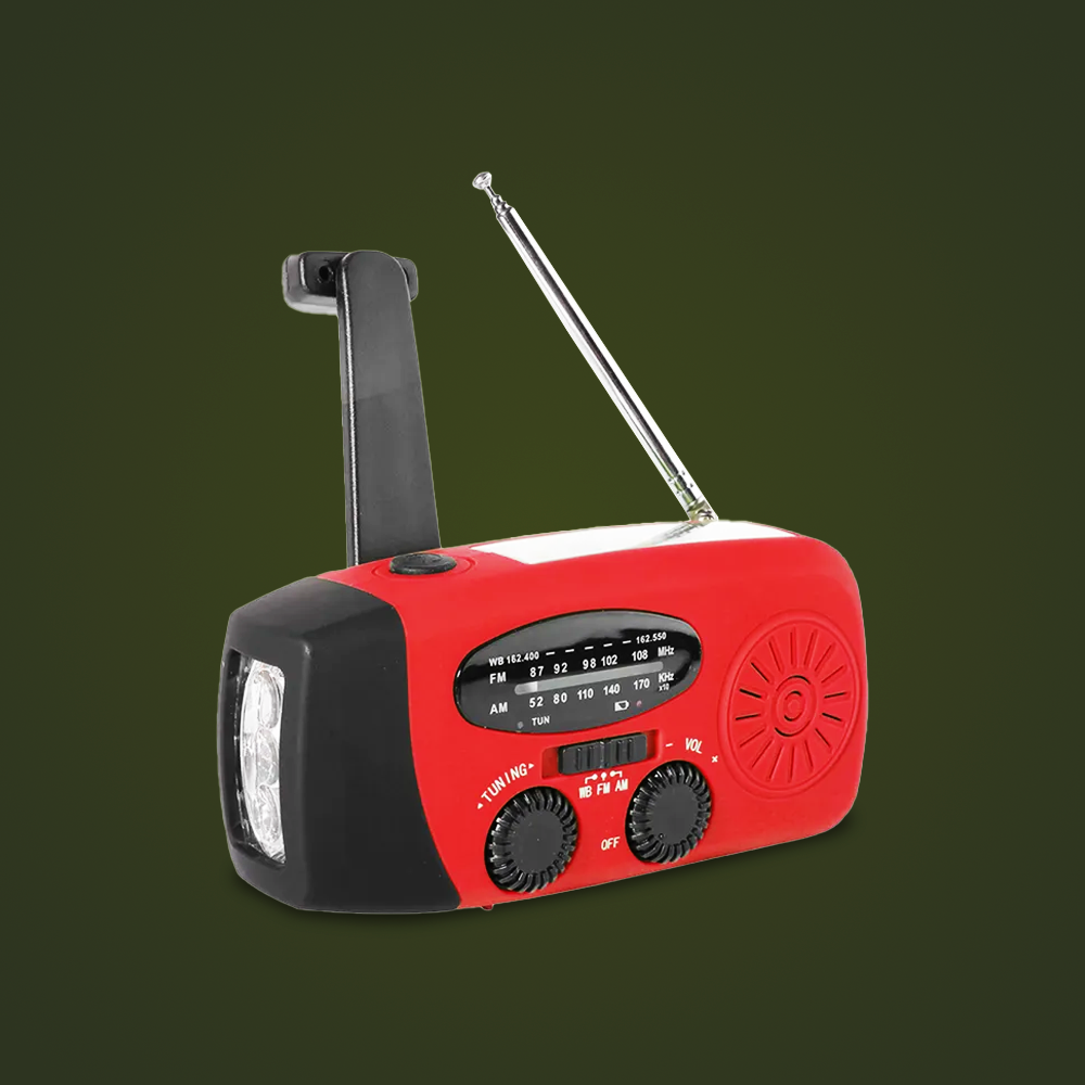 Solar Radio met Dynamo-oplader, SOS Zaklamp en Powerbank